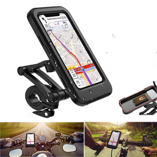 Waterproof magnetic bike phone holder for 4–6.7 inch phones. Features 360° rotation, 3-joint adjustment, sensitive touch screen, strong waterproofing, and secure magnetic lock for stable riding.